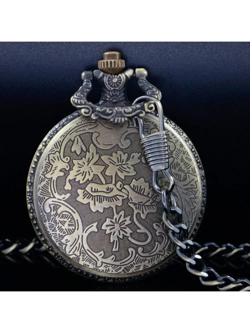 Men's Brown Analog Quartz Arabic Numerals Engraved Skull Vintage Pocket Watch